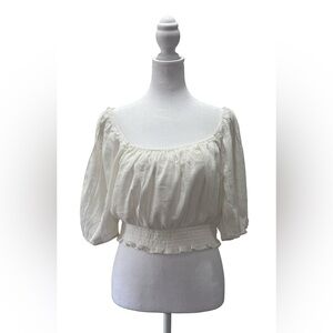 American Eagle Outfitters White crop top puff sleeves w lace detail size medium